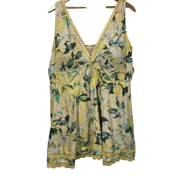 torrid Other - Torrid Wireless Swim Dress Yellow Lemon Print Sz 4X Padded Cups Adjustable Strap